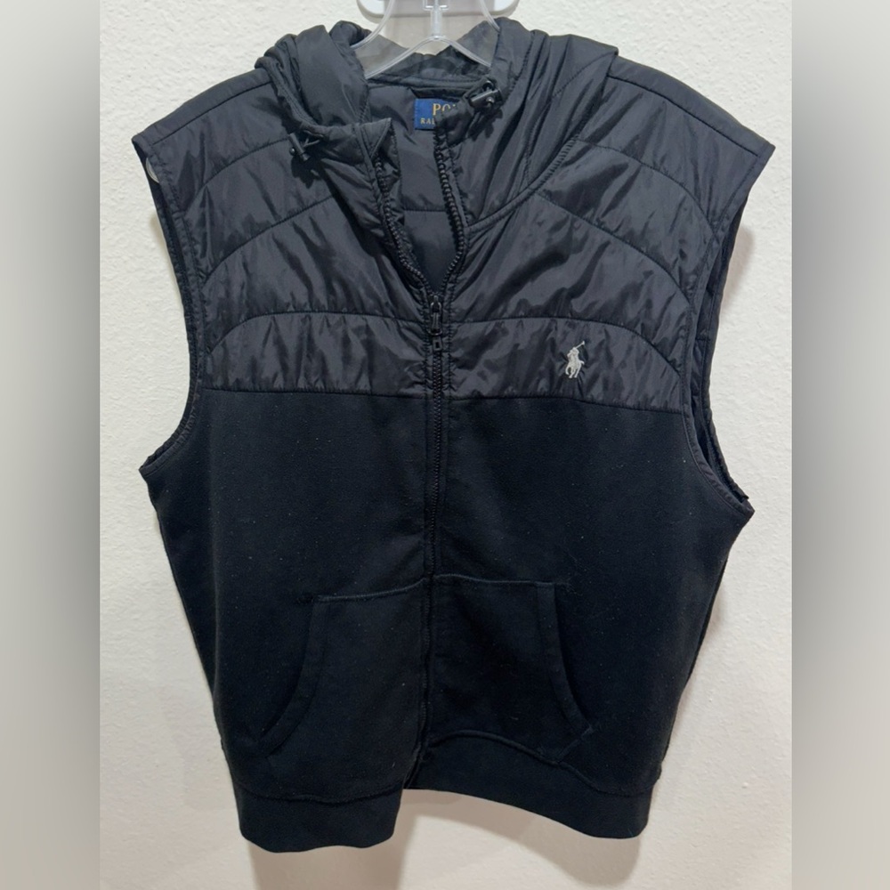 Polo by Ralph Lauren Black Quilted hooded vest‎ men’s Large